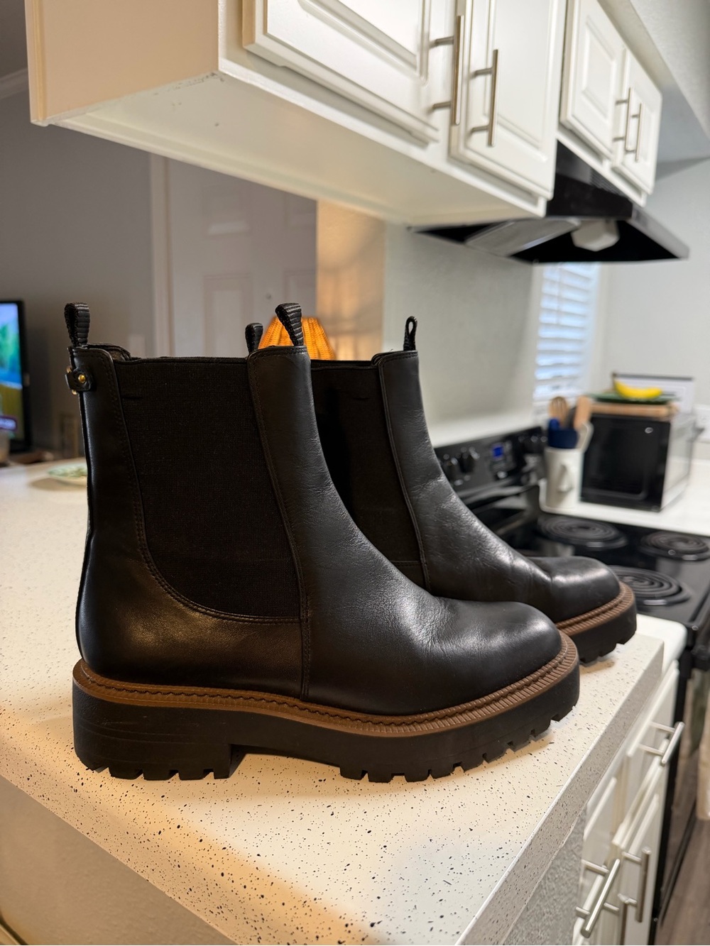 Sam Edelman Black Leather Laguna Chelsea Boot with Brown Welt - Picture 2 of 6